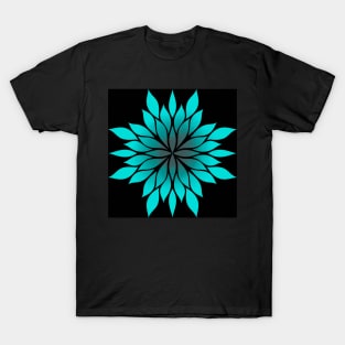 aqua floral symmetrical pattern with black background T-Shirt